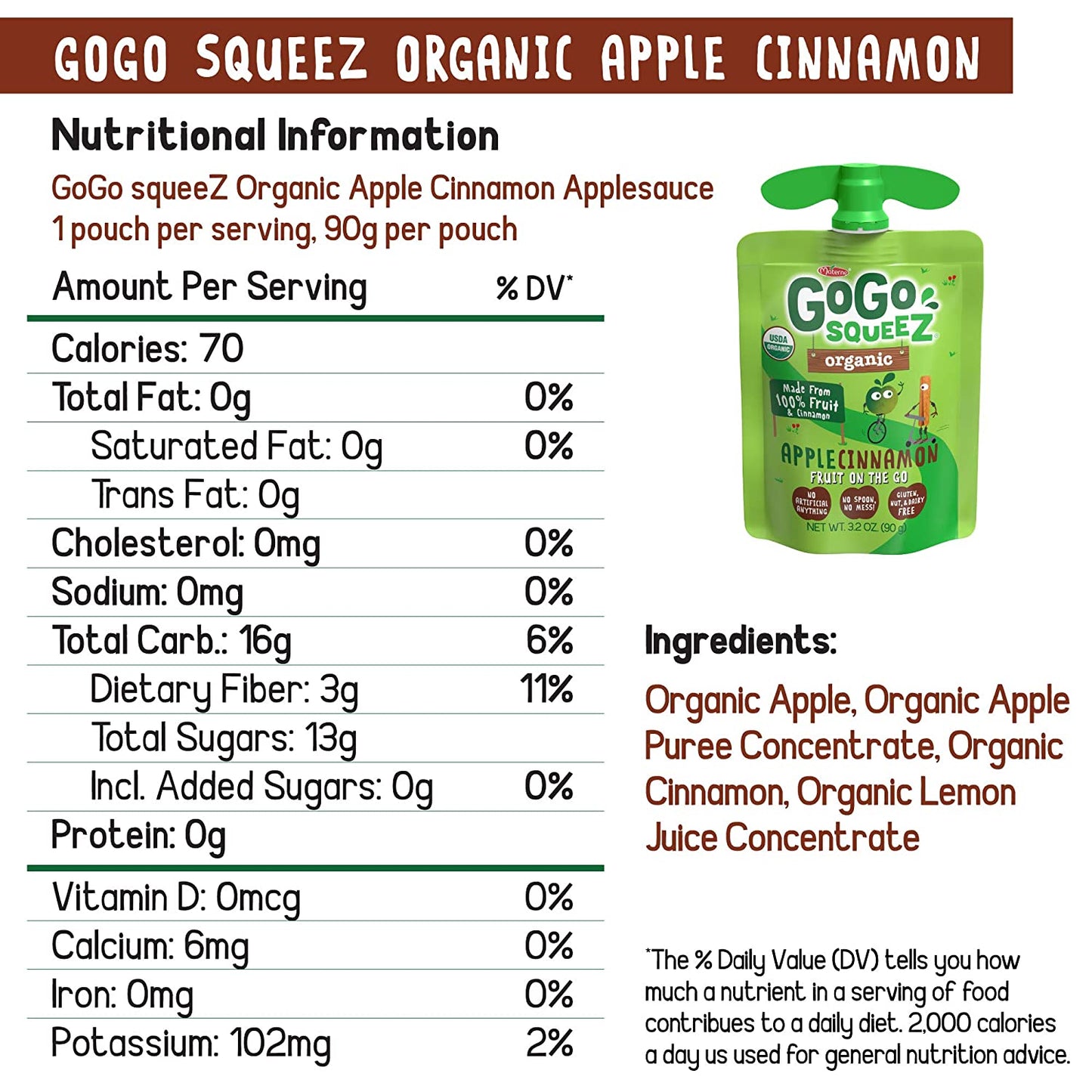 GoGo Squeez Apple Cinnamon Organic Applesauce